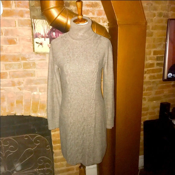 Apt. 9 Dresses & Skirts - Tan Cable Knit Long Sleeve Midi Sweater Dress Med